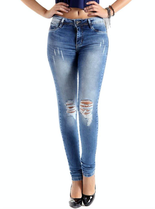 Calça jeans feminina rasgada de cintura baixa Sawary 248252
