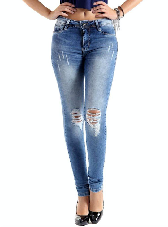 Sawary Pantalones vaqueros rasgados de talle bajo para mujer 248252