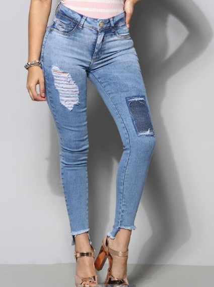 Calça jeans feminina rasgada de cintura baixa Sawary 249388