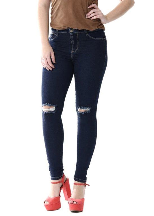 Calça jeans feminina rasgada de cintura baixa Sawary 255062