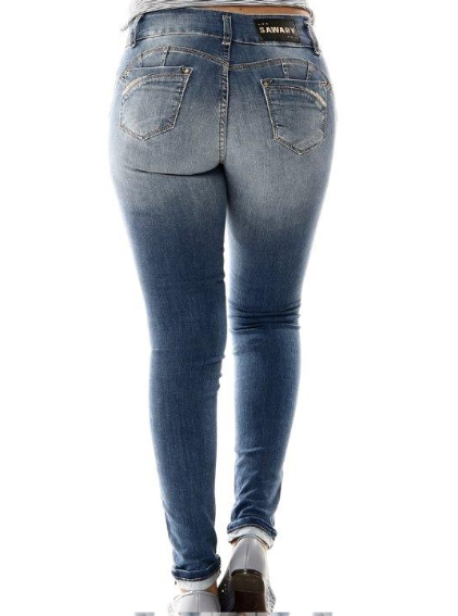 Calça jeans feminina de cintura baixa Sawary 255940