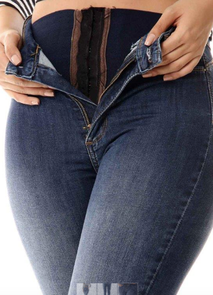 Sawary Pantalones vaqueros de cintura alta con faja para mujer 256172